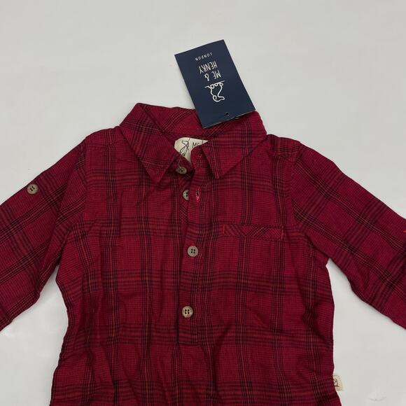 NWT Me & Henry 3/6M Red & Black Plaid Jasper Button Up Onesie - Picture 4 of 5
